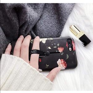 Red Flowers Design Finger Ring Loop Strap case